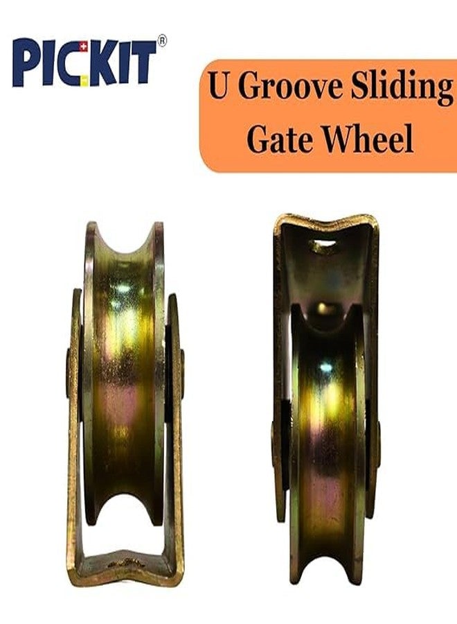 PICKIT Steel Sliding Gate Roller | Heavy Duty Caster Wheel with Bracket | Industrial Bearing Pulley (Golden, V Groove) - Image 2